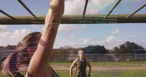 Outdoor Fitness Enthusiasts Enjoying Monkey Bars in the Park