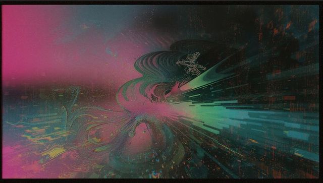 Pulsating Neon Fractal Vortex with Glitch Lines and Pixel Fragments