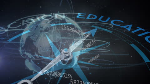Global Education Compass with Futuristic Data Overlay