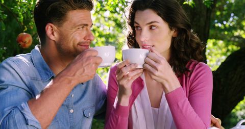 Couple Enjoying Outdoor Coffee Sharing Warm Moment Together - Download Free Stock Images Pikwizard.com