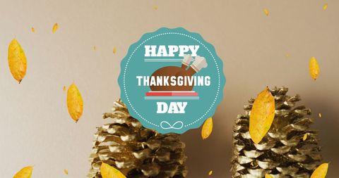 Festive Thanksgiving Celebration with Pine Cones and Falling Leaves