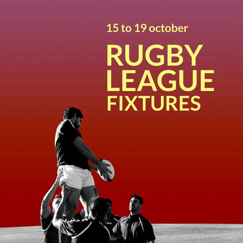 Dynamic rugby league fixtures graphic with players