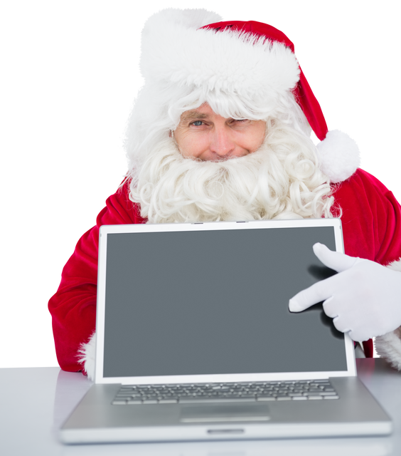 Happy Santa Presenting Laptop on Transparent Background - Download Free Stock Videos Pikwizard.com