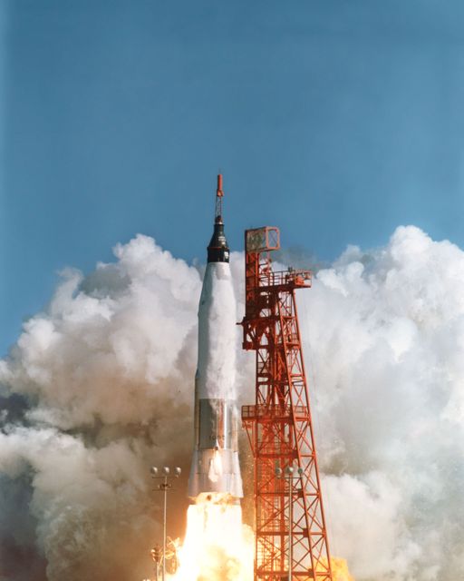 S62-00337 (20 Feb. 1962) --- Liftoff of Mercury-Atlas 6, Feb. 20, 1962, carrying astronaut John H. Glenn Jr. Photo credit: NASA