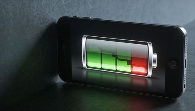 Low battery warning displaying on modern smartphone screen with red-green battery meter