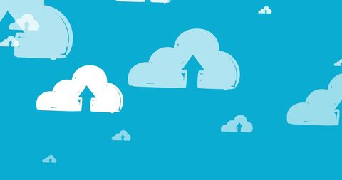 Digital cloud icons with upload symbols on blue background