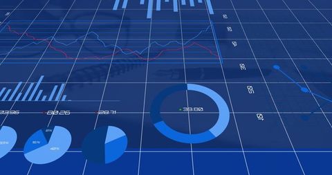 Digital Dashboard with Blue Charts and Graphs for Data Analysis