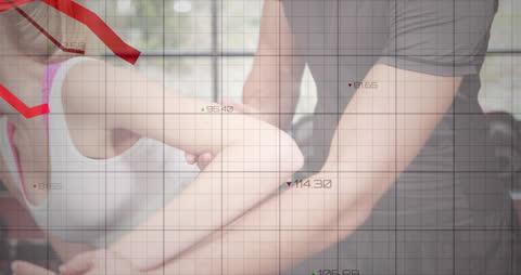 Fitness Enthusiast Exercising with Instructor Data Overlay