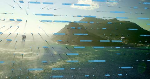 Digital analytics over oceanic island landscape