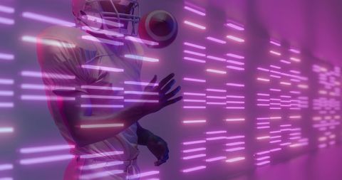 American Football Player with Neon Lights in Action