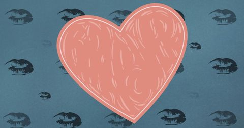 Romantic heart and lips pattern on blue background