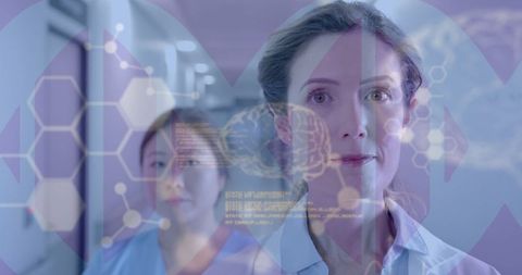 Doctors in hospital with futuristic brain data overlay