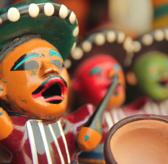 Image of close up of mexican decorated hand made vibrant coloured masks - Download Free Stock Photos Pikwizard.com