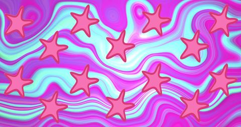 Colorful liquid patterns with floating pink stars