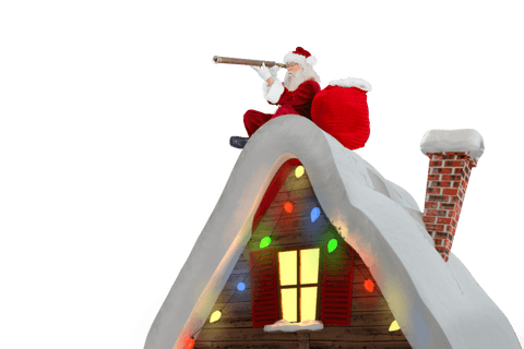 Santa Claus Sitting on Roof with Telescope Transparent Background