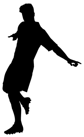 Transparent silhouette of male football player kicking ball