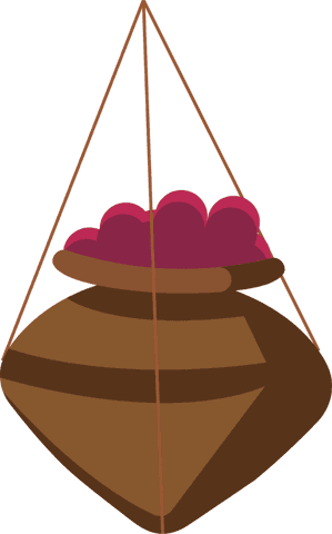 Minimalist hanging basket with red berries on transparent background