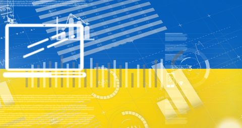 Financial Icons and Graphs Overlain on Ukrainian Flag - Download Free Stock Images Pikwizard.com
