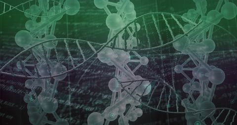 Futuristic dna strands over digital data stream
