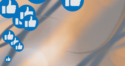 Digital Global Networking Thumbs Up Icons Over Abstract Background