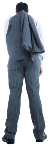 Transparent Businessman Holding Jacket Over Shoulder from Rear View