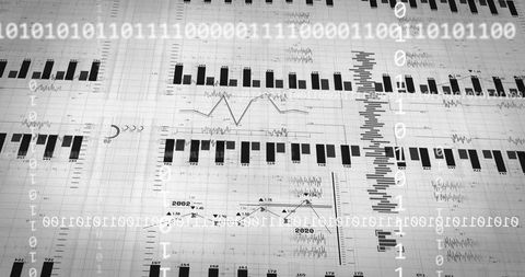 Digital Dashboard with Dynamic Data Visualizations and Binary Code