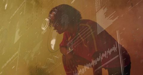 Female Athlete Analyzing Performance with Digital Charts