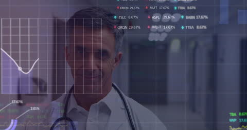 Futuristic Doctor Analyzing Technological Financial Data