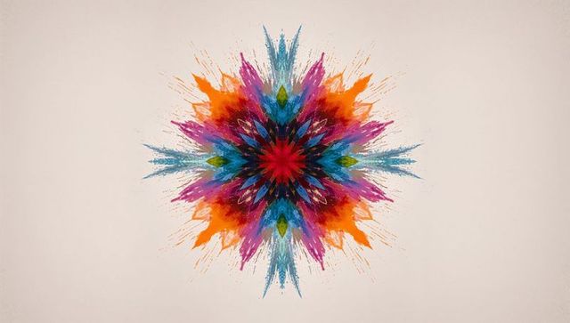 Abstract radial starburst art with multicolored paint strokes