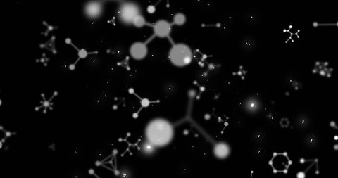 Abstract White Molecule Structures on Black Background