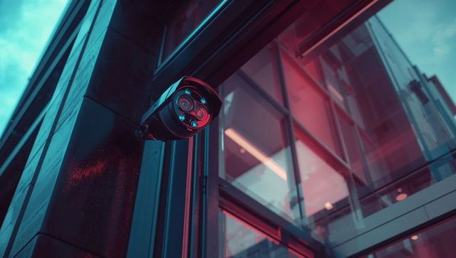 Modern infrared cctv camera on urban building facade