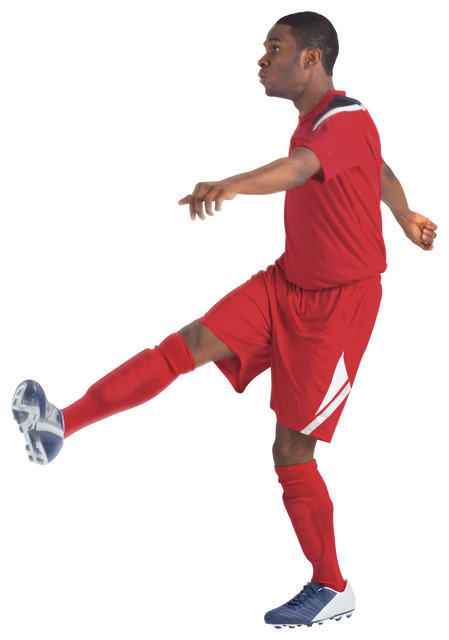 Transparent Male Football Player in Red Uniform Kicking Ball - Important Action Moment - Download Free Stock Videos Pikwizard.com