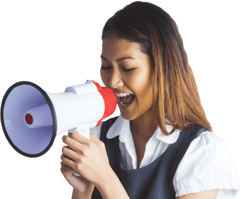 energetic biracial woman using megaphone on transparent background - Download Free Stock Videos Pikwizard.com