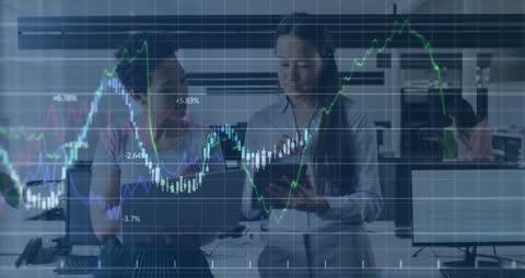 Diverse Business People Analyzing Digital Financial Growth Data