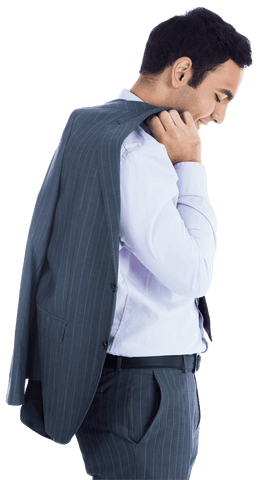 Stylish Biracial Businessman with Jacket on Transparent Background