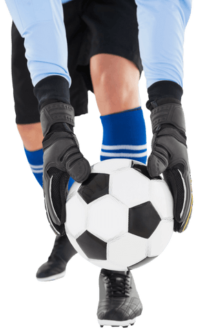 Goalkeeper catching soccer ball on transparent background