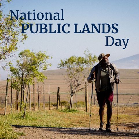 Senior african american man trekking on national public lands day