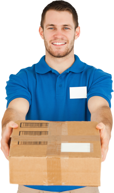 Smiling Delivery Man with Cardboard Box on Transparent Background - Download Free Stock Videos Pikwizard.com