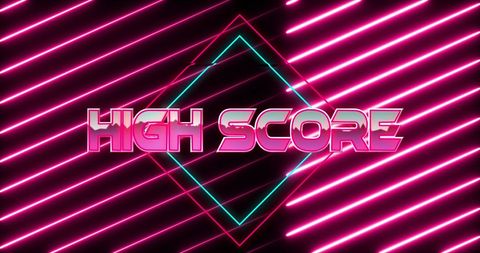 Retro Neon High Score Banner with Dynamic Light Trails