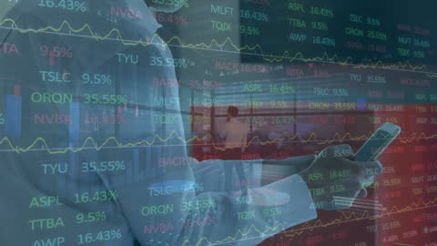 Businessman Engaged with Stock Market Data on Smartphone