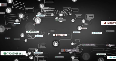 Floating Social Media Icons and Chat Bubbles on Gray Background