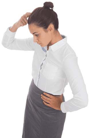 Thoughtful Transparent Businesswoman with Hand on Head