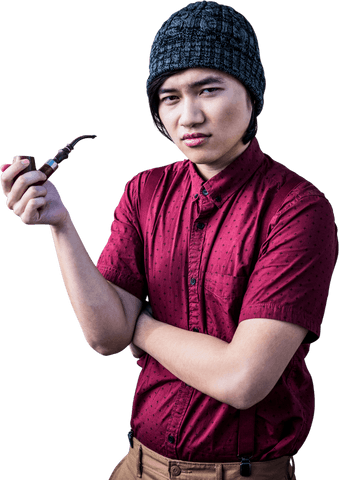 confident asian man standing with pipe on transparent background - Download Free Stock Videos Pikwizard.com