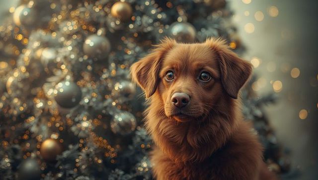 Festive brown dog in cozy holiday atmosphere