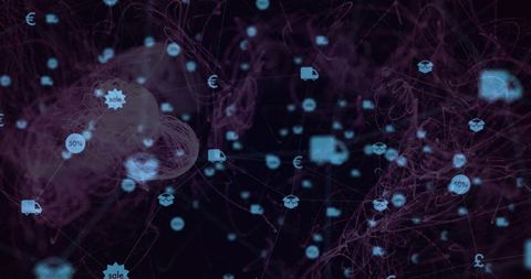 Futuristic e-commerce network with connectivity icons