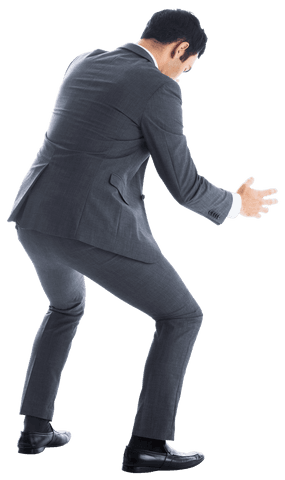 Transparent businessman rear view with outstretched hands