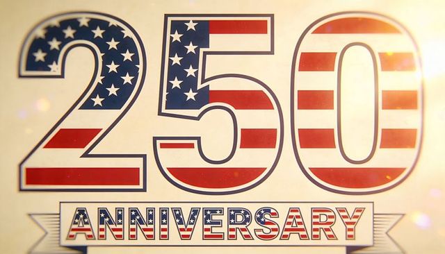 250th anniversary celebrating american heritage with flag motif and retro typography