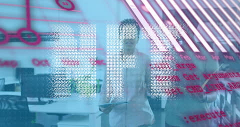 Digital NFT Concept with Overlay of Graphs in Modern Office