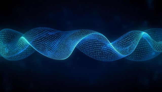 Glowing Binary Digit Wave Creating Helical Tech Structure