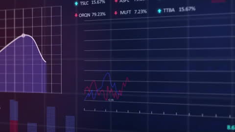 Digital Financial Data Animation on Dark Grid